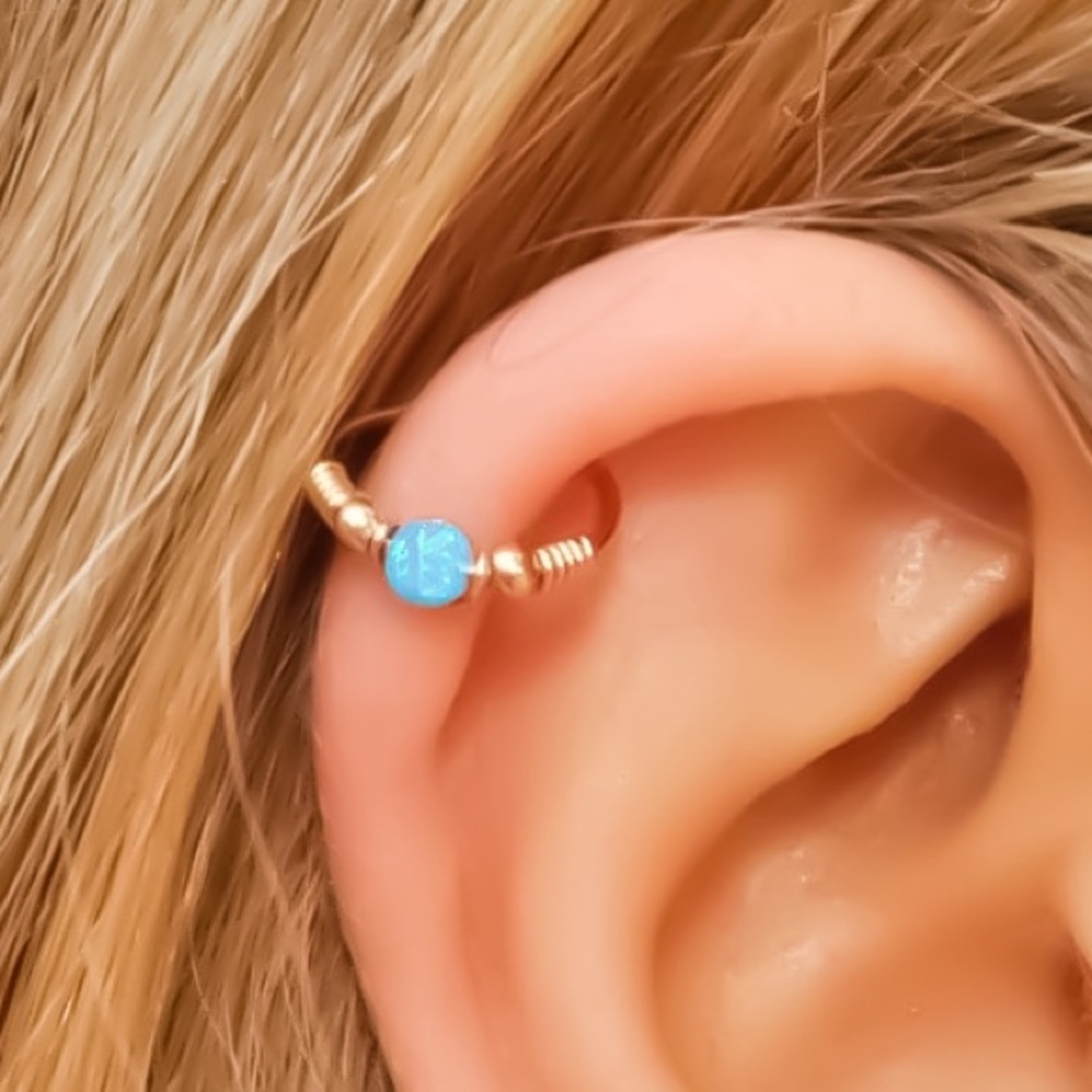 3 x blue fire opal cartilage helix hoop earring